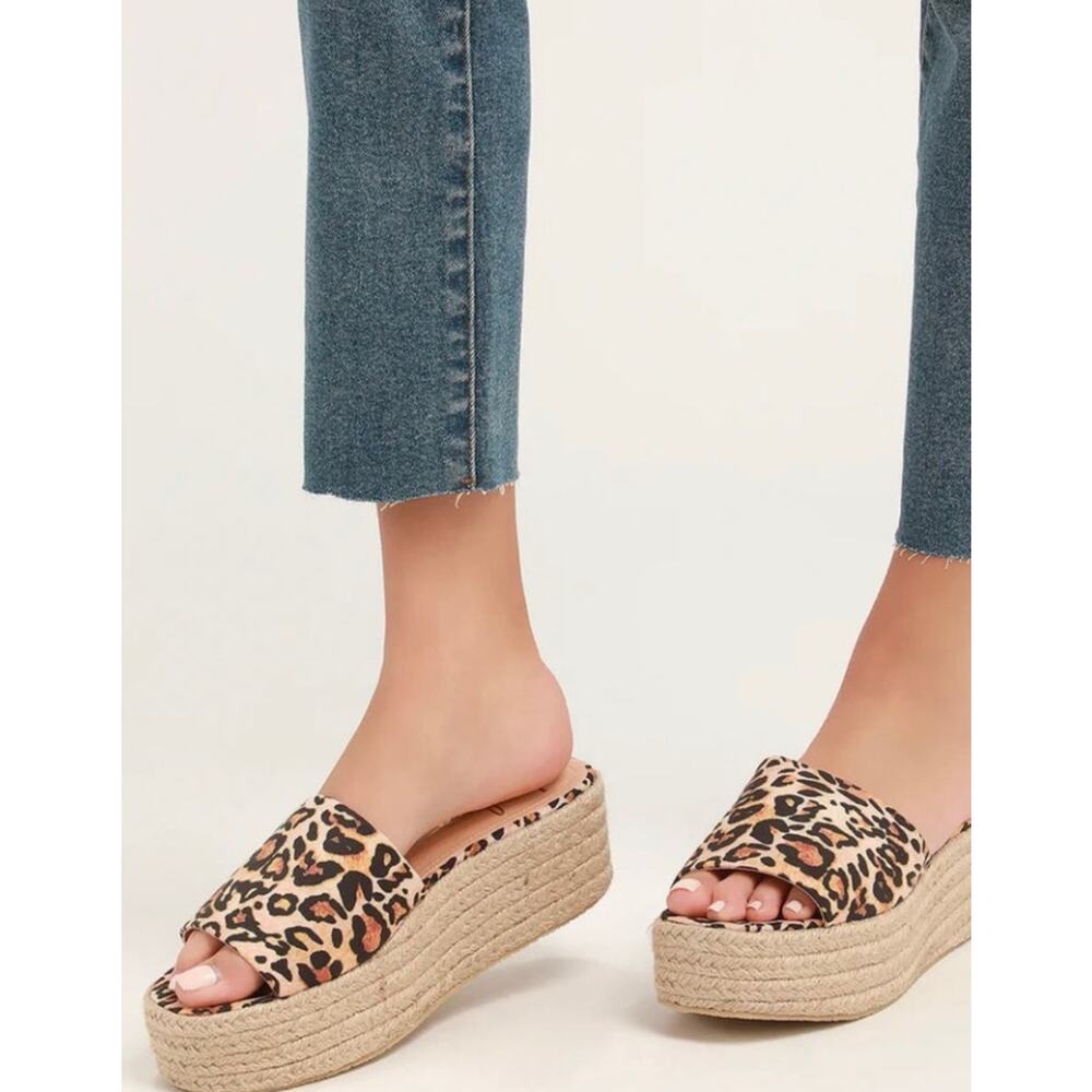 LULU’S Leopard Print Espadrille Platform Sandals